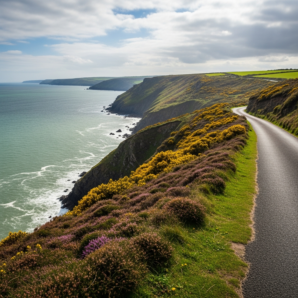 A39 Atlantic Highway running along clifftops above the sea