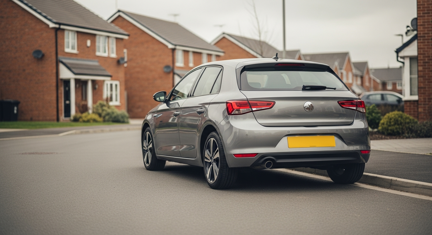 UK car on a quiet residential street, covered by weekend car insurance