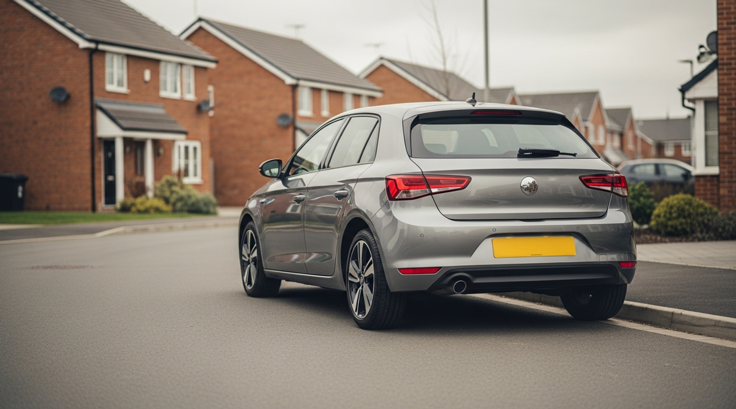 UK car on a quiet residential street, covered by weekend car insurance