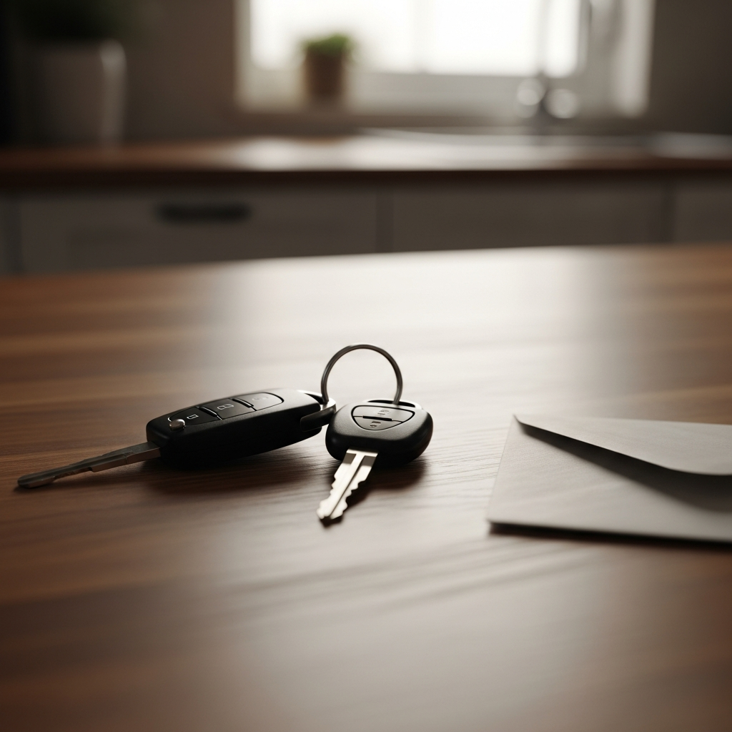 Car keys on a kitchen table - everything you need to drive a Sunday-purchased car home is online and 24/7.