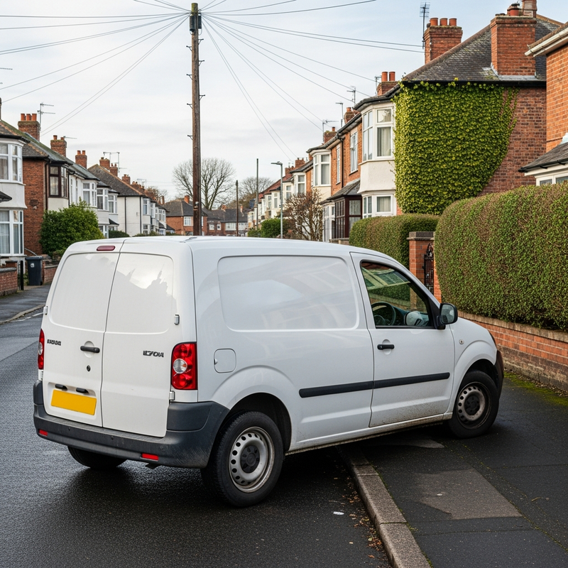 small white panel van parked at the kerb on a quiet British residential street - car derived van explained