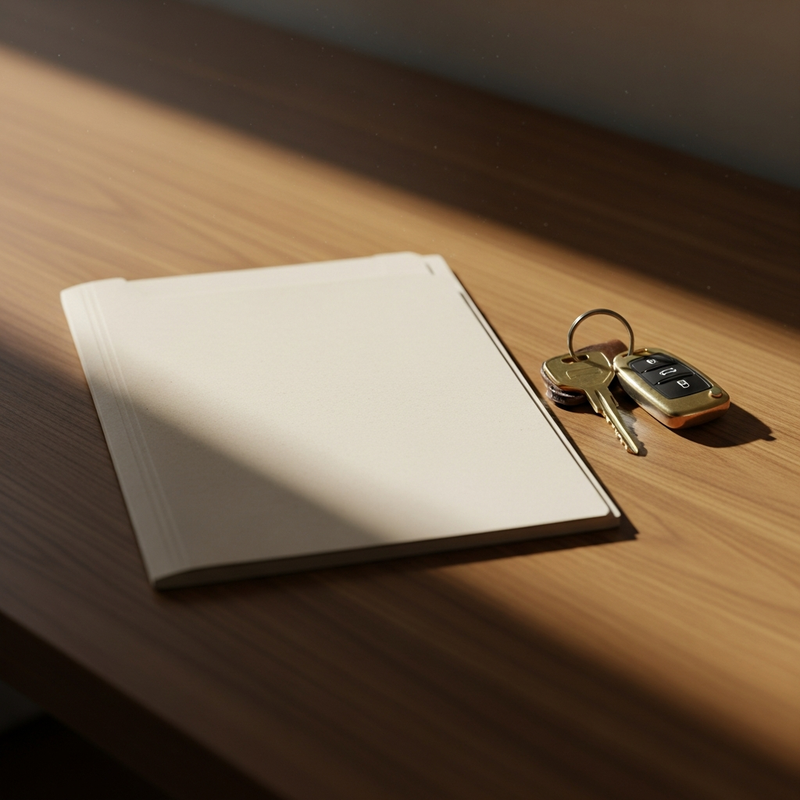 A blank manila folder on a wooden desk beside car keys - temporary cover can stand on its own without an underlying annual policy.