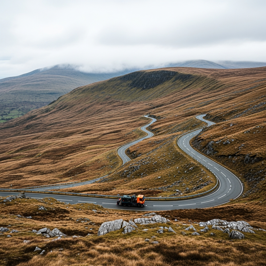 Sweeping hairpins of the A4069 across the Black Mountain