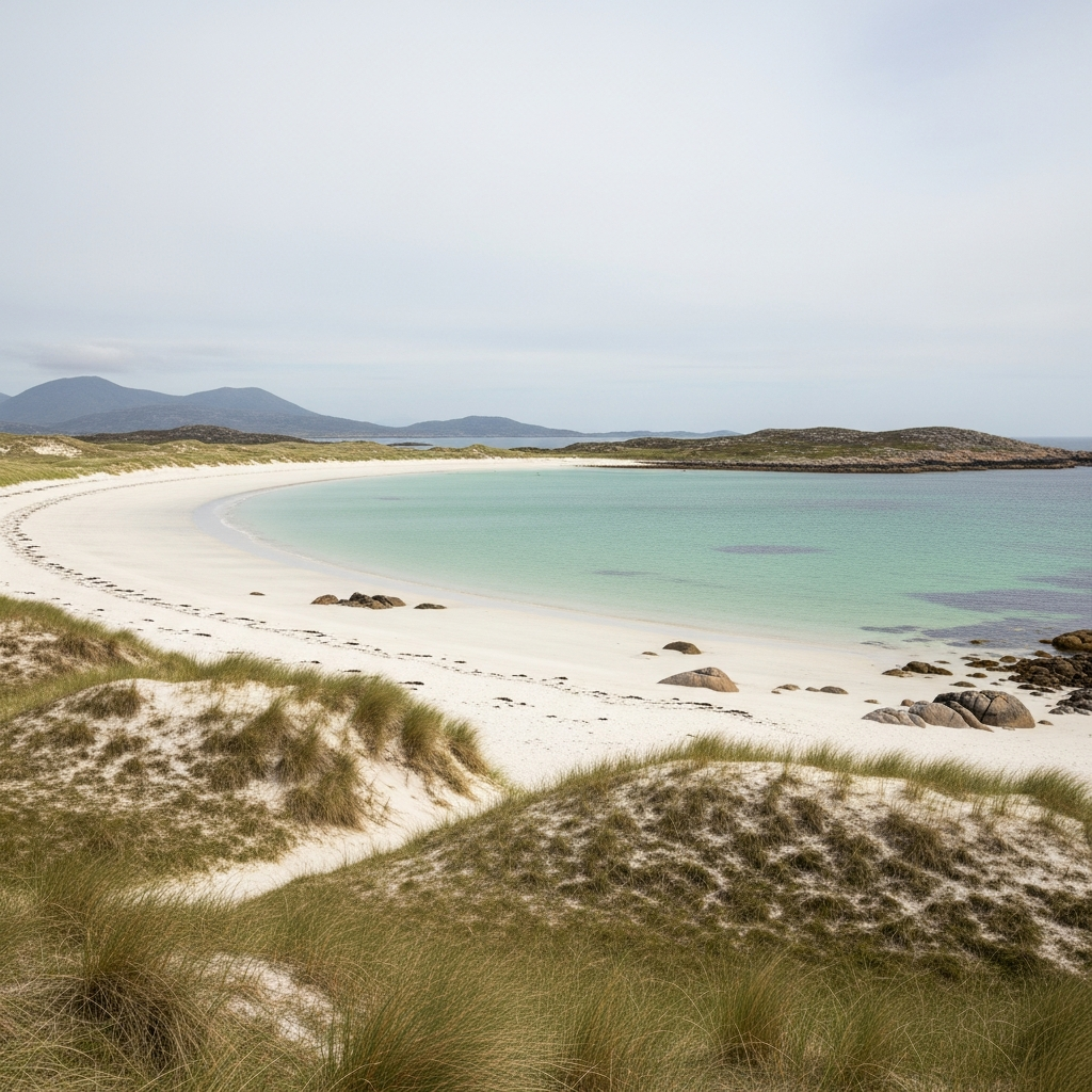 Wide white sands and turquoise water at Luskentyre on the Isle of Harris