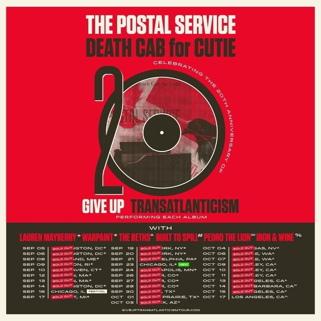 THE POSTAL SERVICE AND DEATH CAB FOR CUTIE CO-HEADLINE TOUR ADDS INTIMATE DATE AT CHICAGO’S SALT SHED