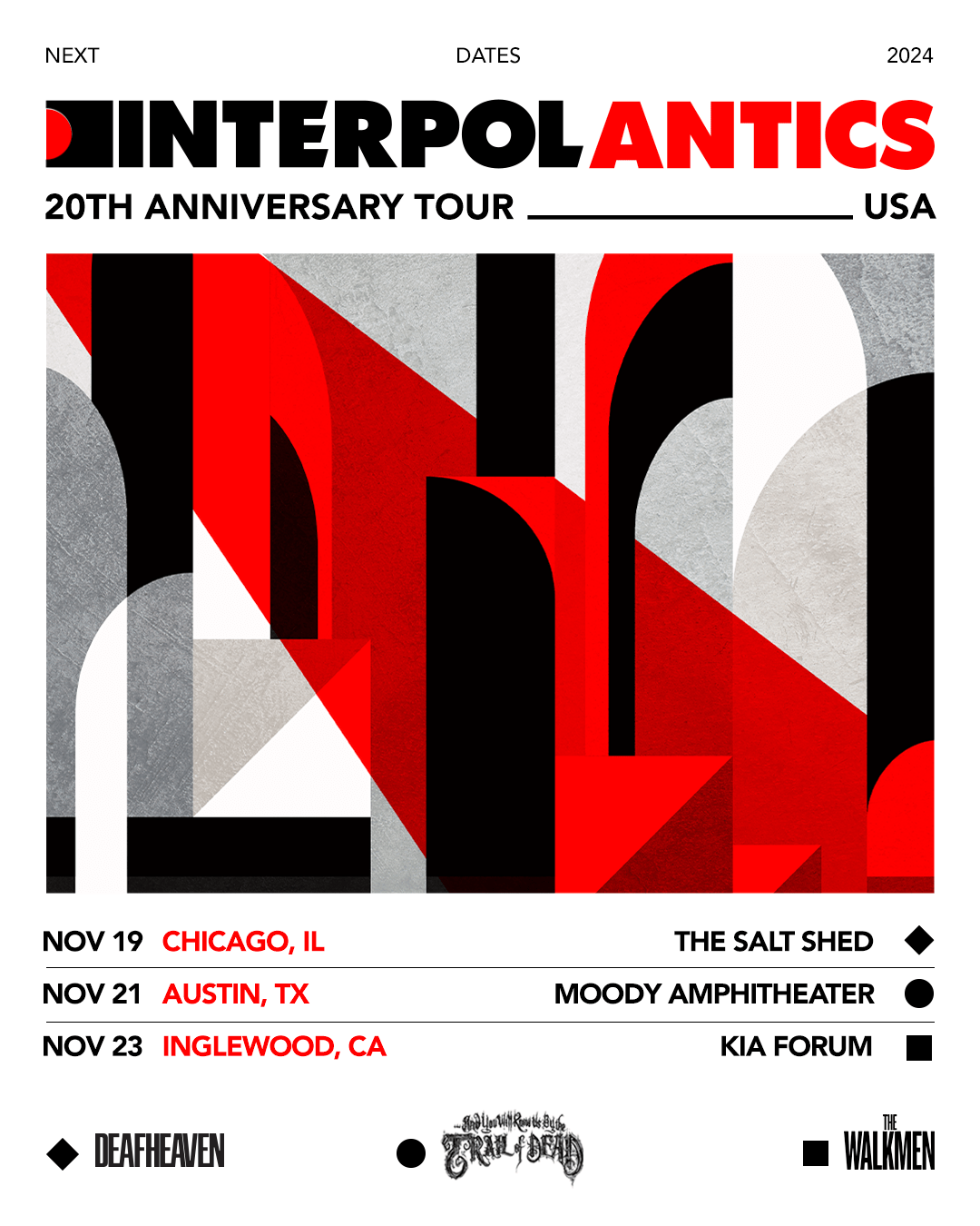 Interpol 20th Anniversary ‘Antics’ Tour: US Dates with Special Guests