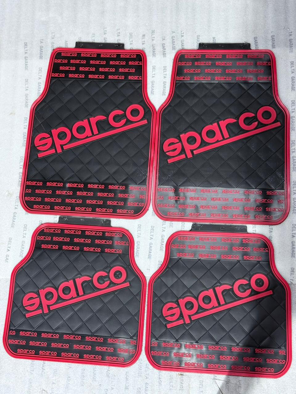  Sparco Black Rubber Car Floor Mats with red Stripe 