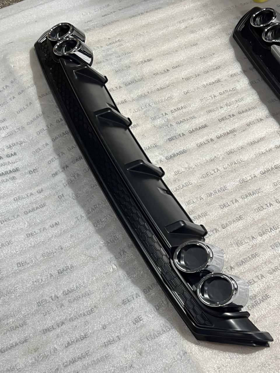 Full Matte Black Rear Diffuser with Quad Chrome Exhaust Tips 