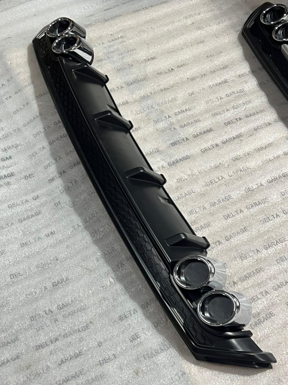 Full Matte Black Rear Diffuser with Quad Chrome Exhaust Tips 