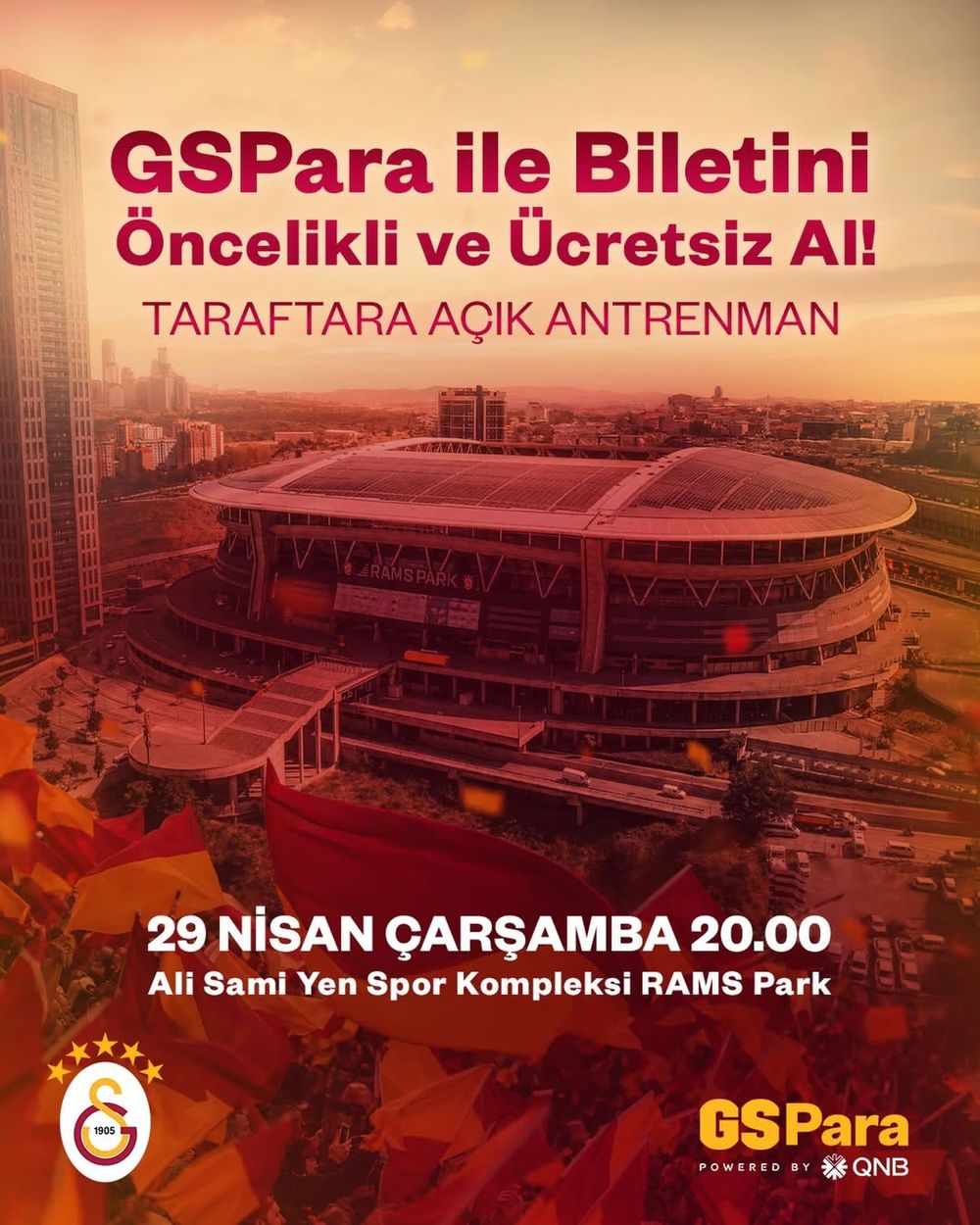 GSPara Kartı Sahiplerine Özel! Açık Antrenman Biletleri Ücretsiz ve Öncelikli