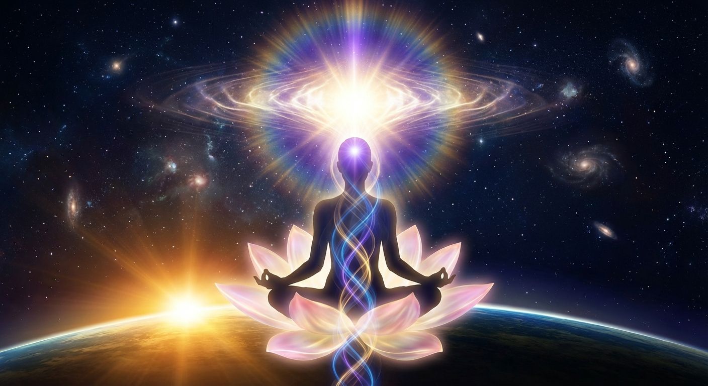 Abstract light emerging from darkness symbolizing spiritual awakening and higher consciousness