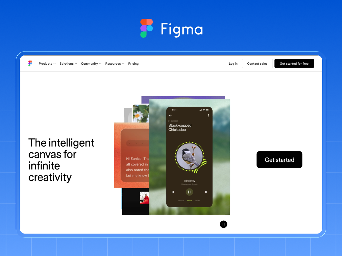 Figma homepage showing the intelligent canvas with live design work in progress