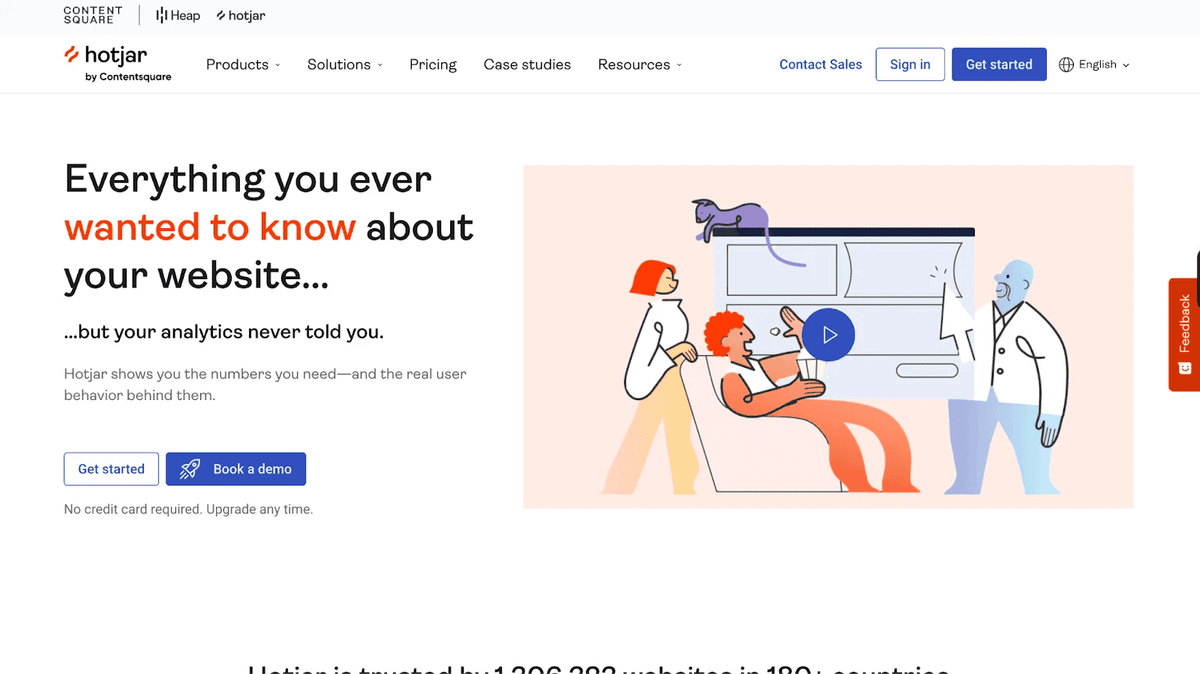 The Hotjar by Contentsquare homepage, headlined Everything you ever wanted to know about your website, but your analytics never told you