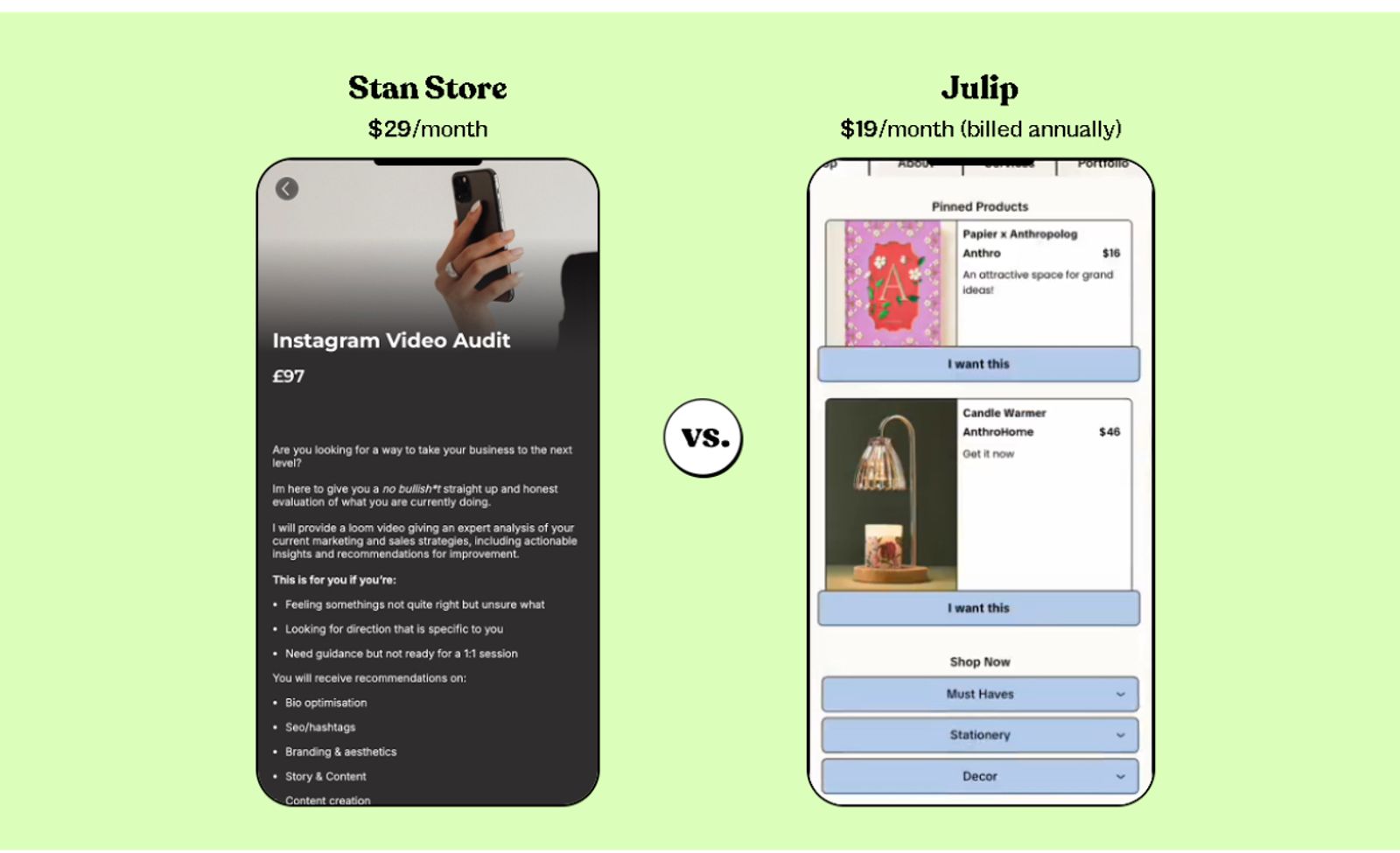 stan store vs linktree vs julip