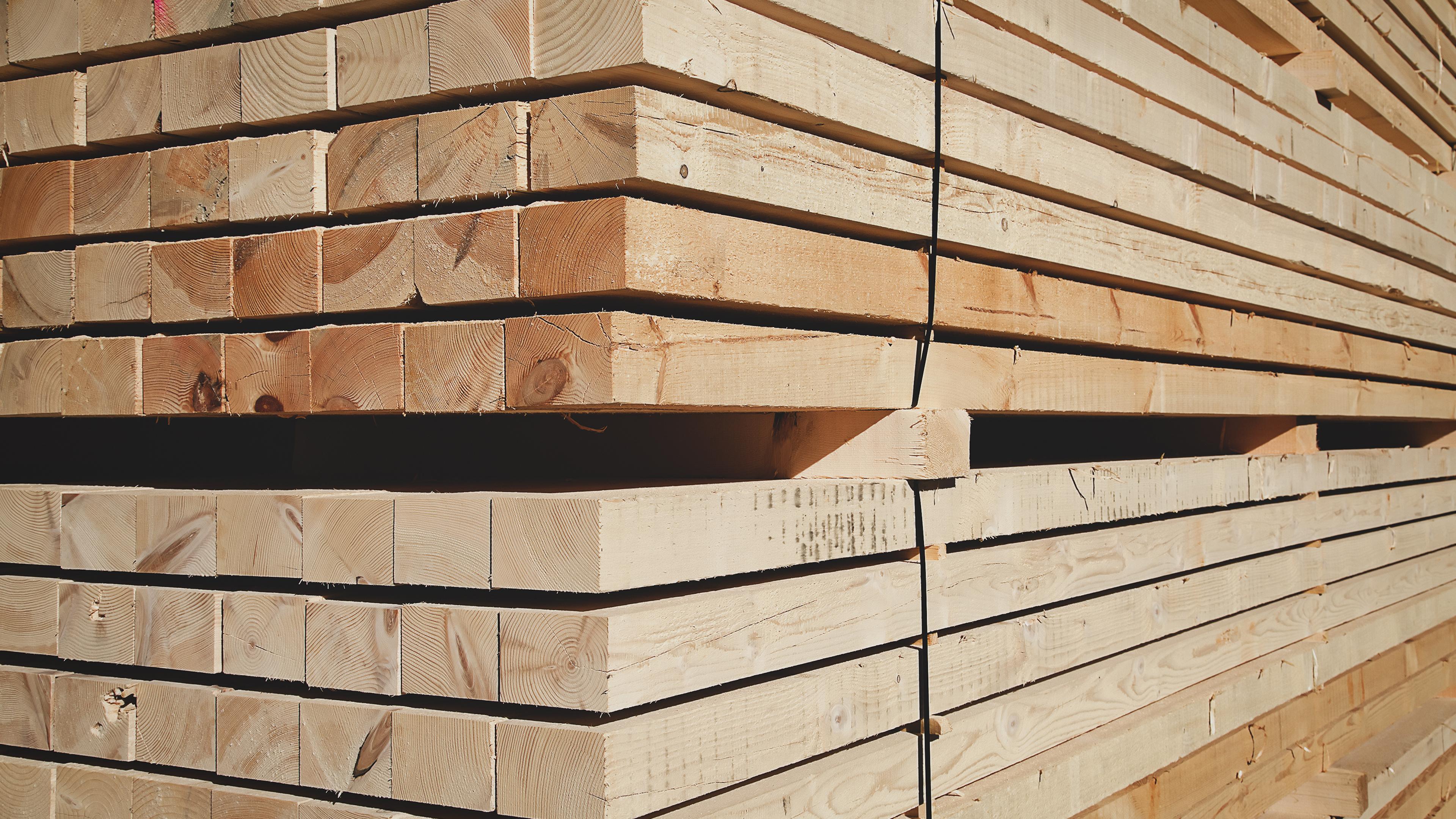 Stack of new wooden studs