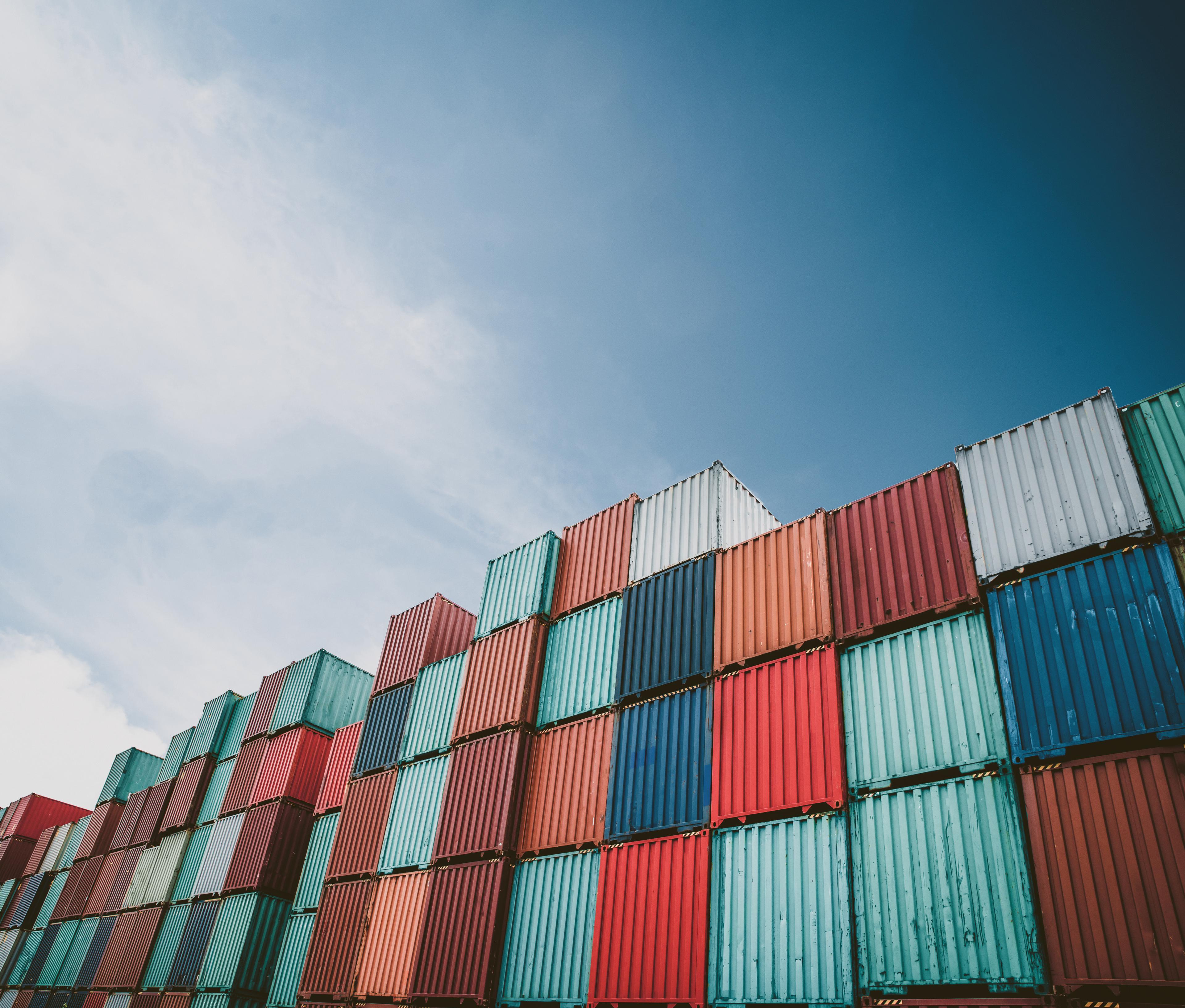 Colorful containers stacked on eachother