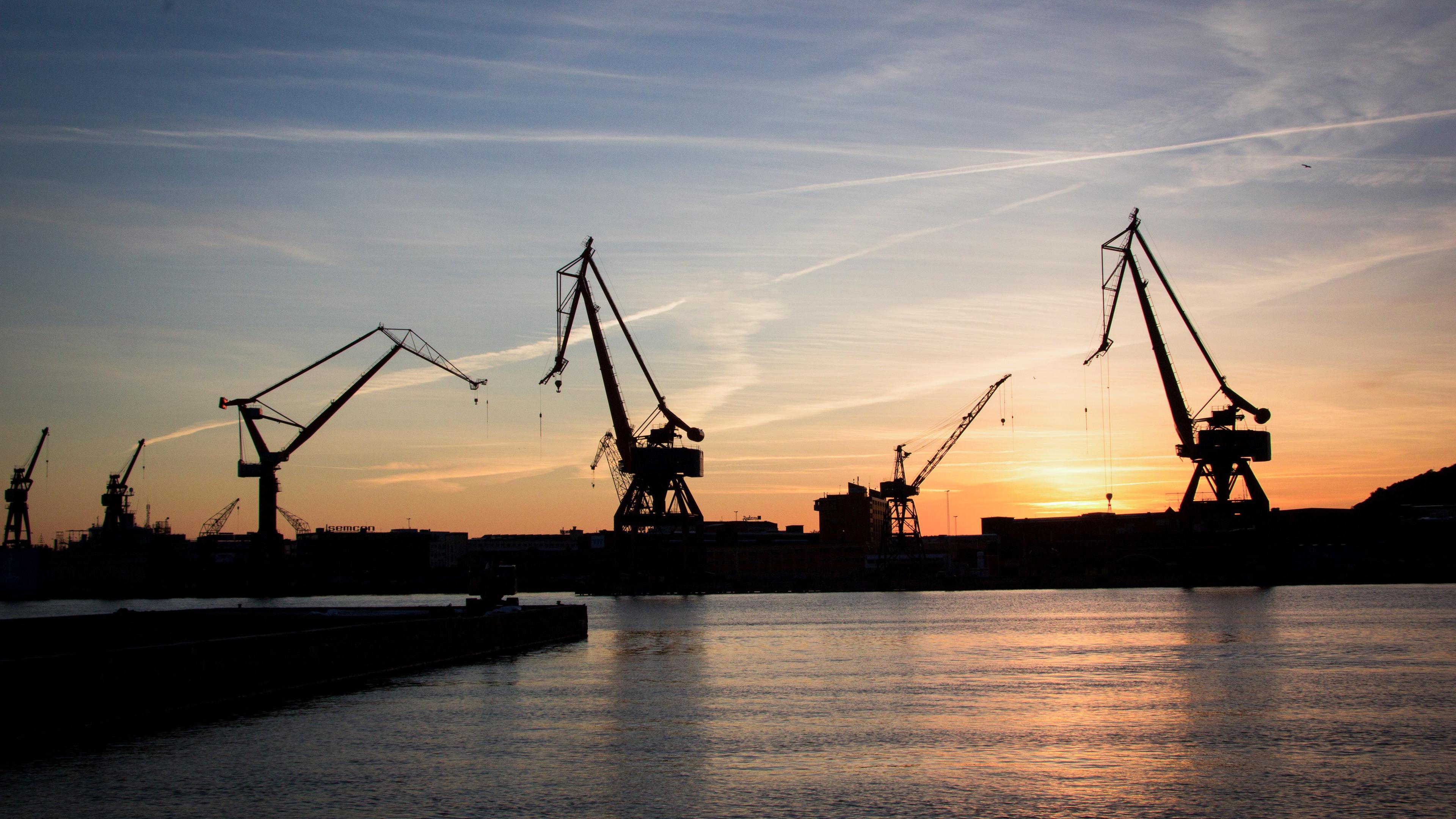 Gothenburg cranes in sunset