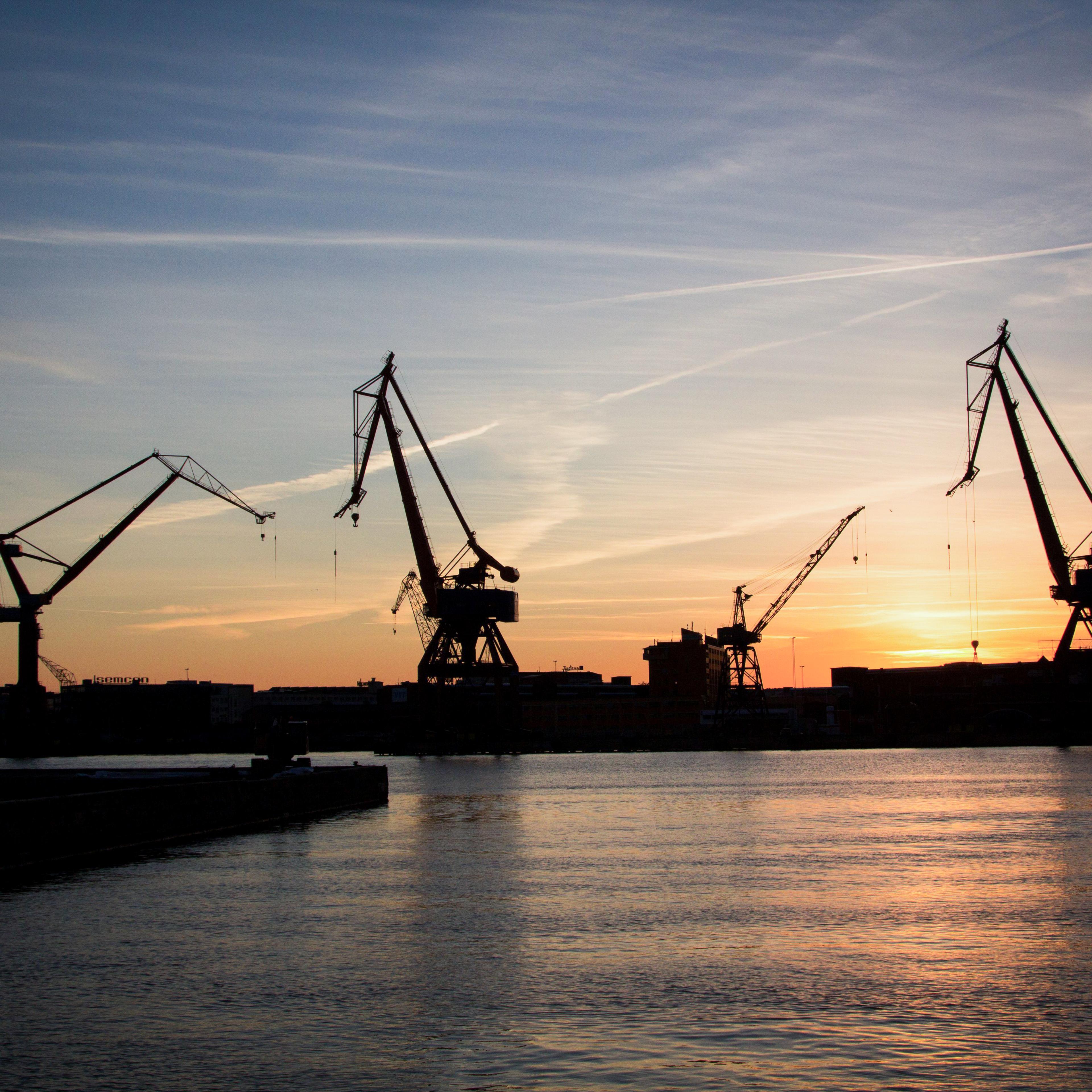 Gothenburg cranes in sunset