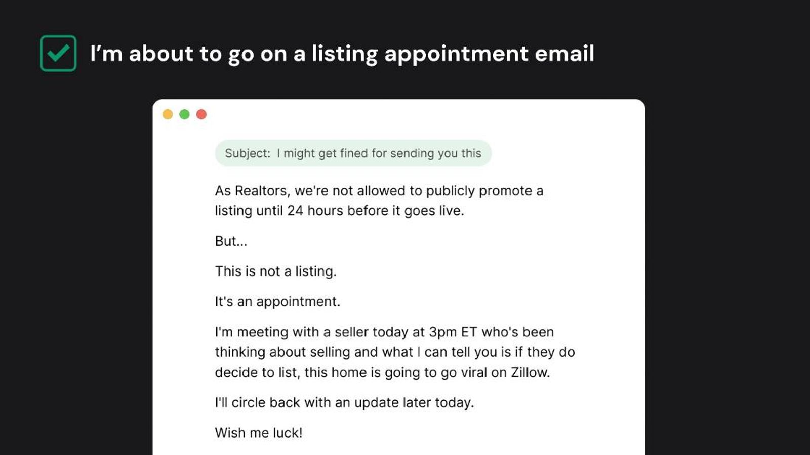 The pre-appointment email to your database
