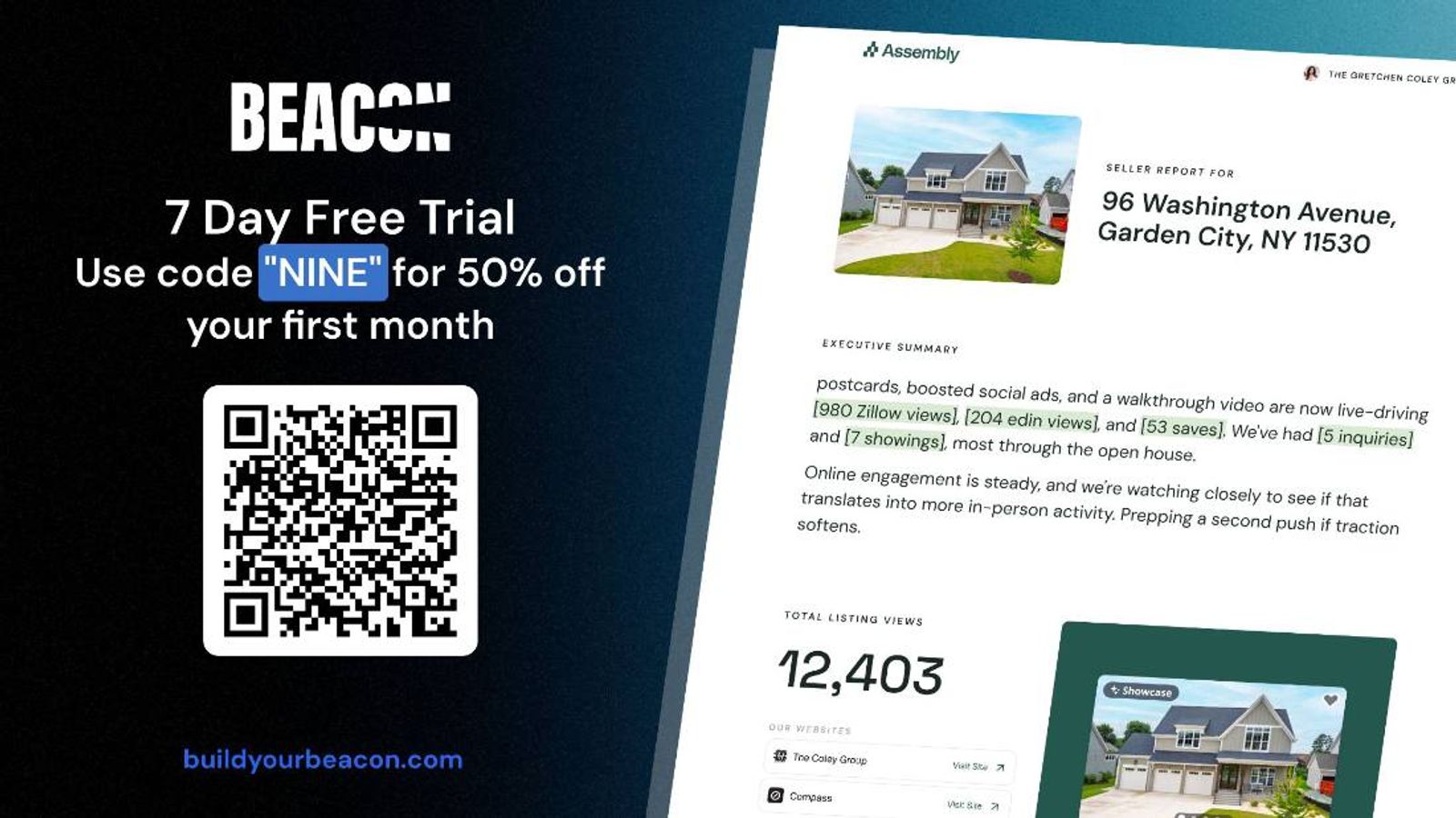 Beacon seller report with 7-day free trial QR code