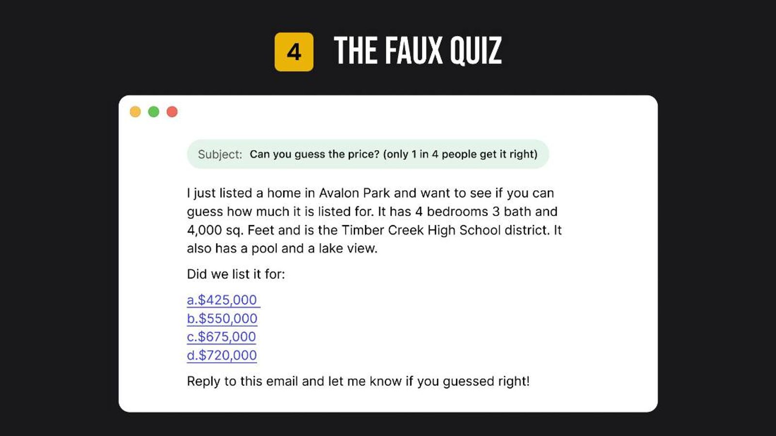 The faux quiz email