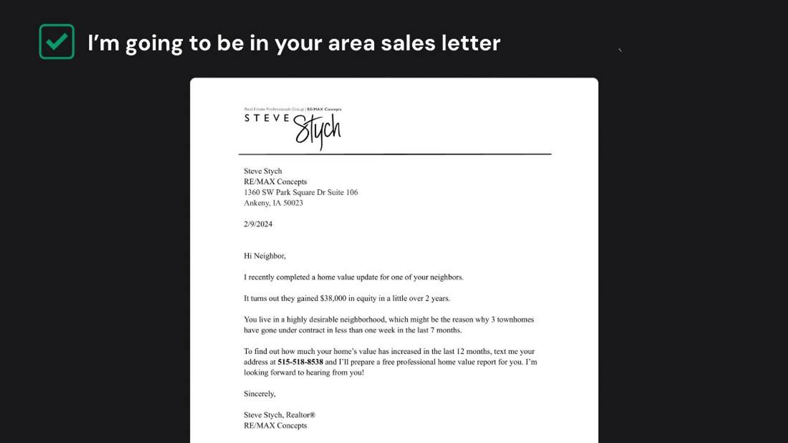 The farm sales letter