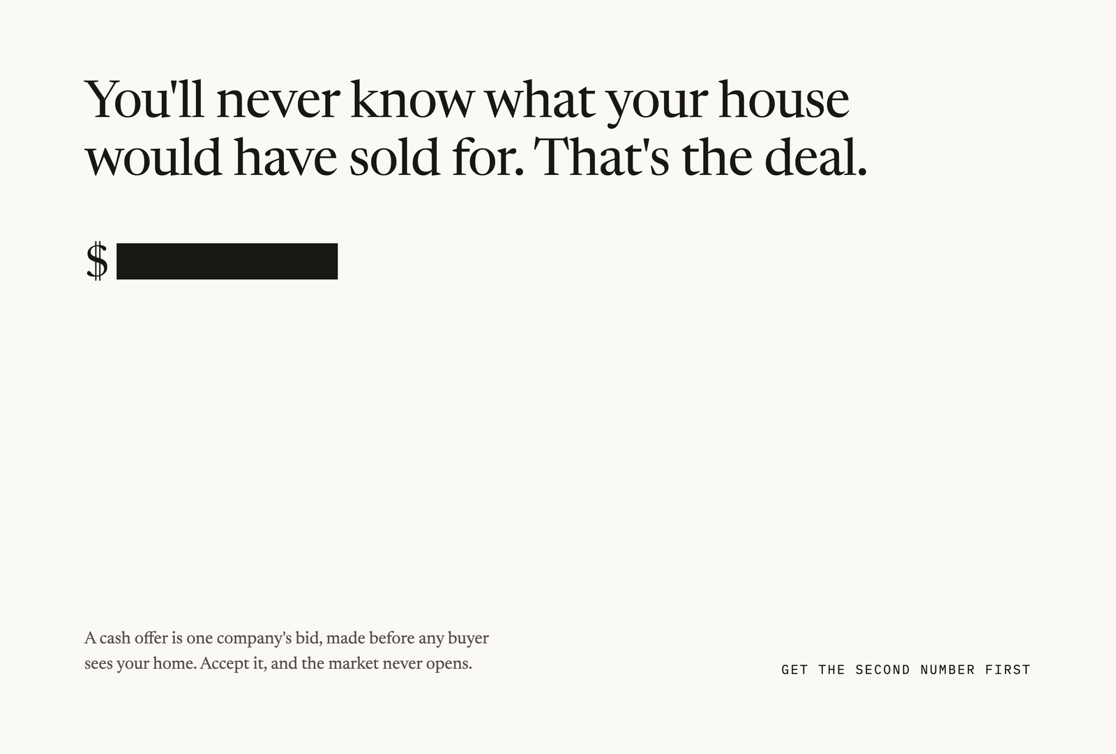 Mail front. The redacted deal: accept the offer and the market never opens.