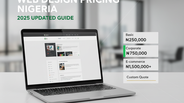 Web design pricing guide for businesses in Nigeria 2025 with cost comparison graphics and pricing tiers.