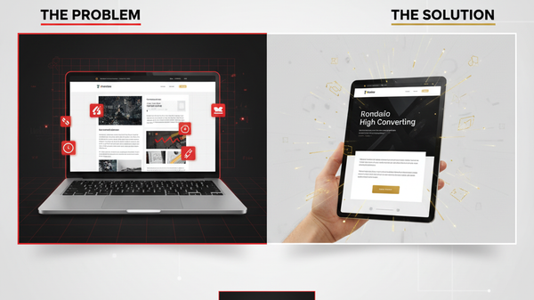 llustration showing common website mistakes versus a modern optimized design by Fastrive Studio
