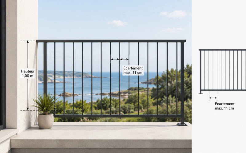 Norme garde-corps de balcon avec hauteur réglementaire d'un mètre