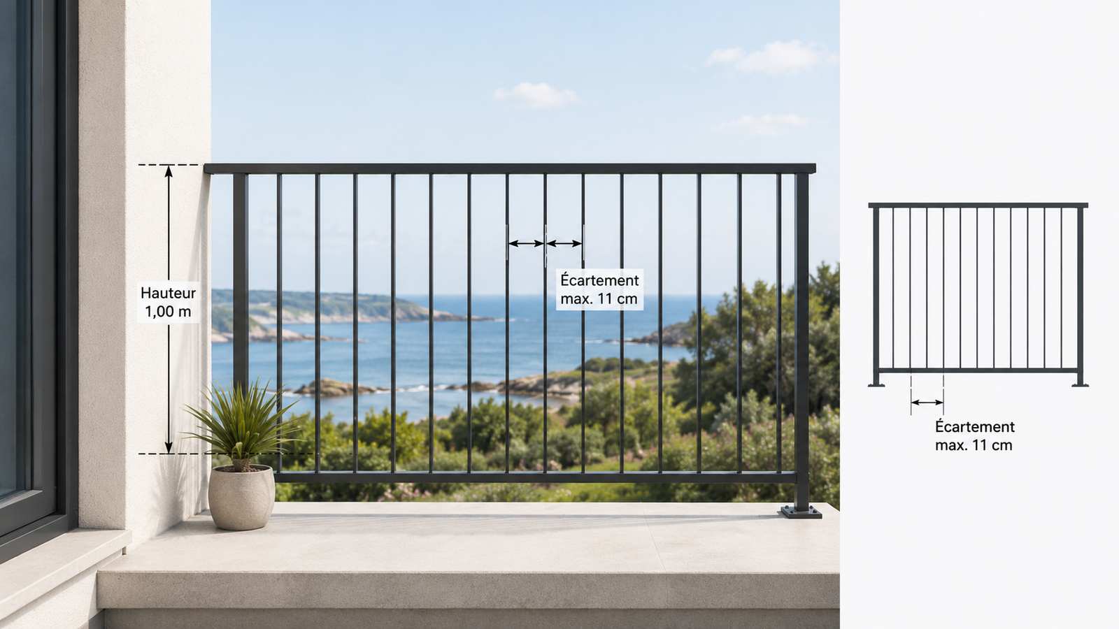 Norme garde-corps de balcon avec hauteur réglementaire d'un mètre