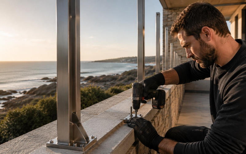 Pose d'un garde-corps métallique sur un balcon en Bretagne