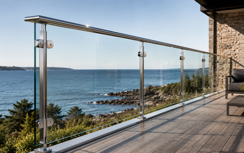 Garde-corps en verre feuilleté avec structure inox sur une terrasse