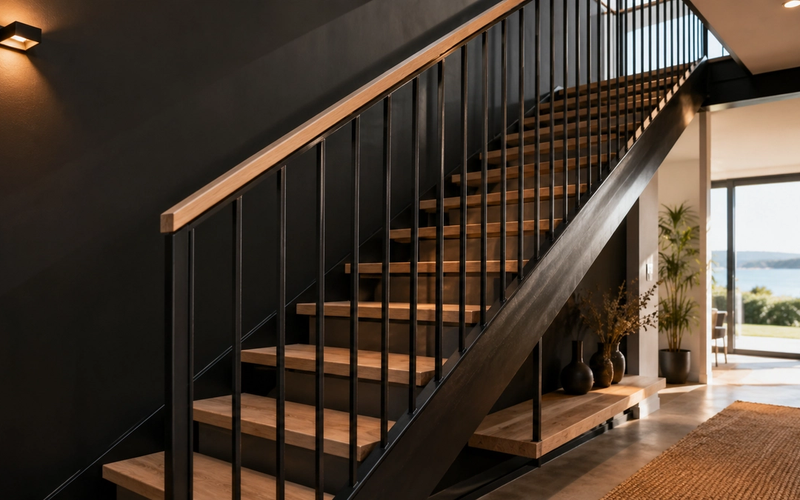 Garde-corps d'escalier intérieur sur mesure en métal et bois