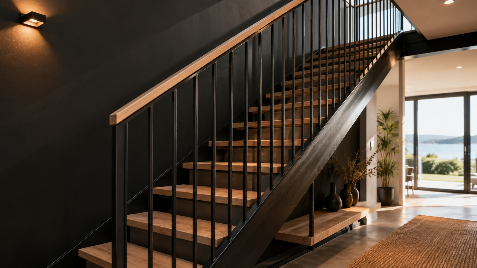 Garde-corps d'escalier intérieur sur mesure en métal et bois