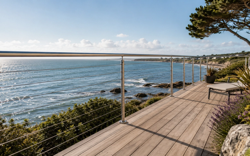 Garde-corps de terrasse extérieur installé en Bretagne face à la mer