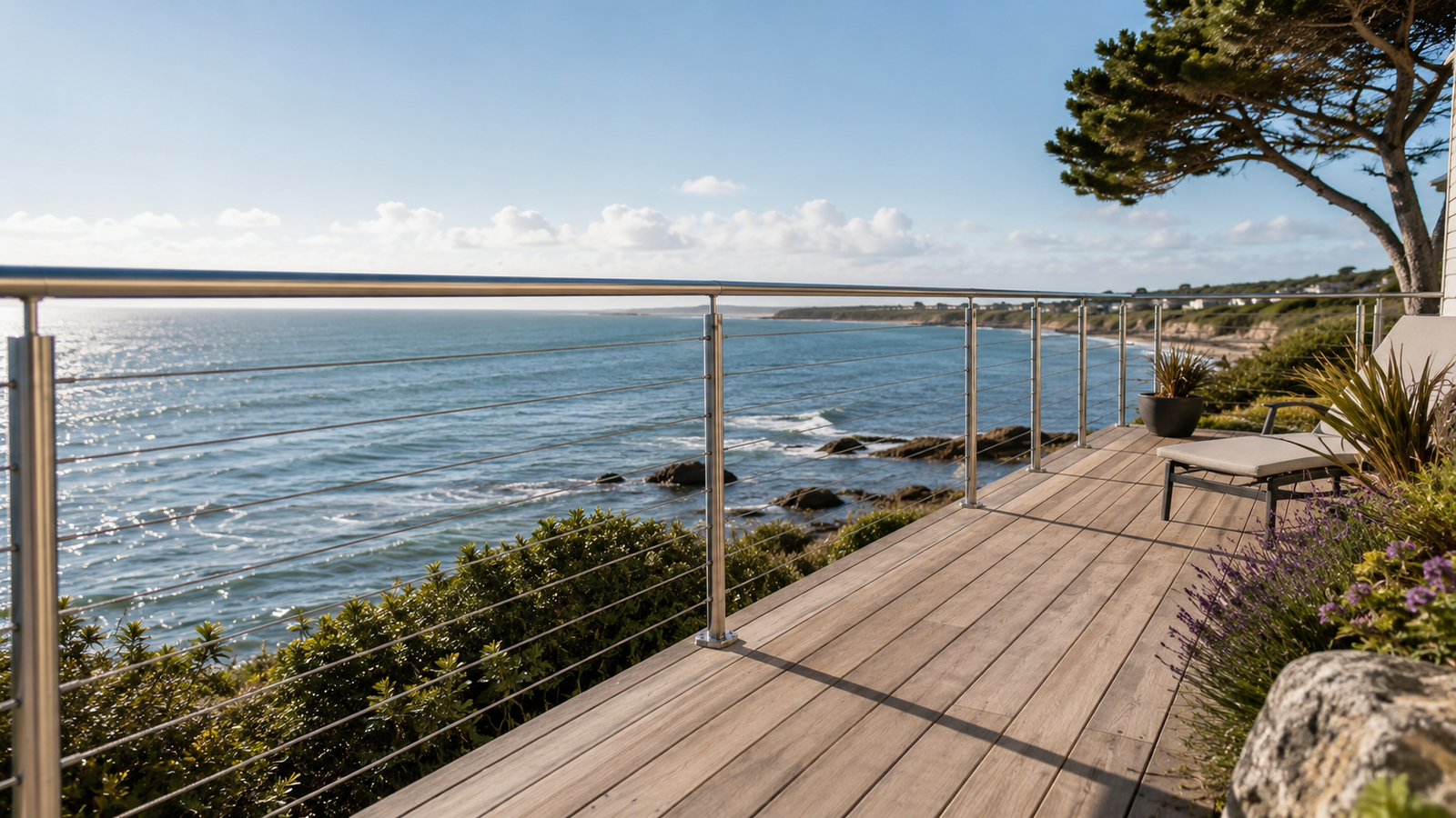 Garde-corps de terrasse extérieur installé en Bretagne face à la mer