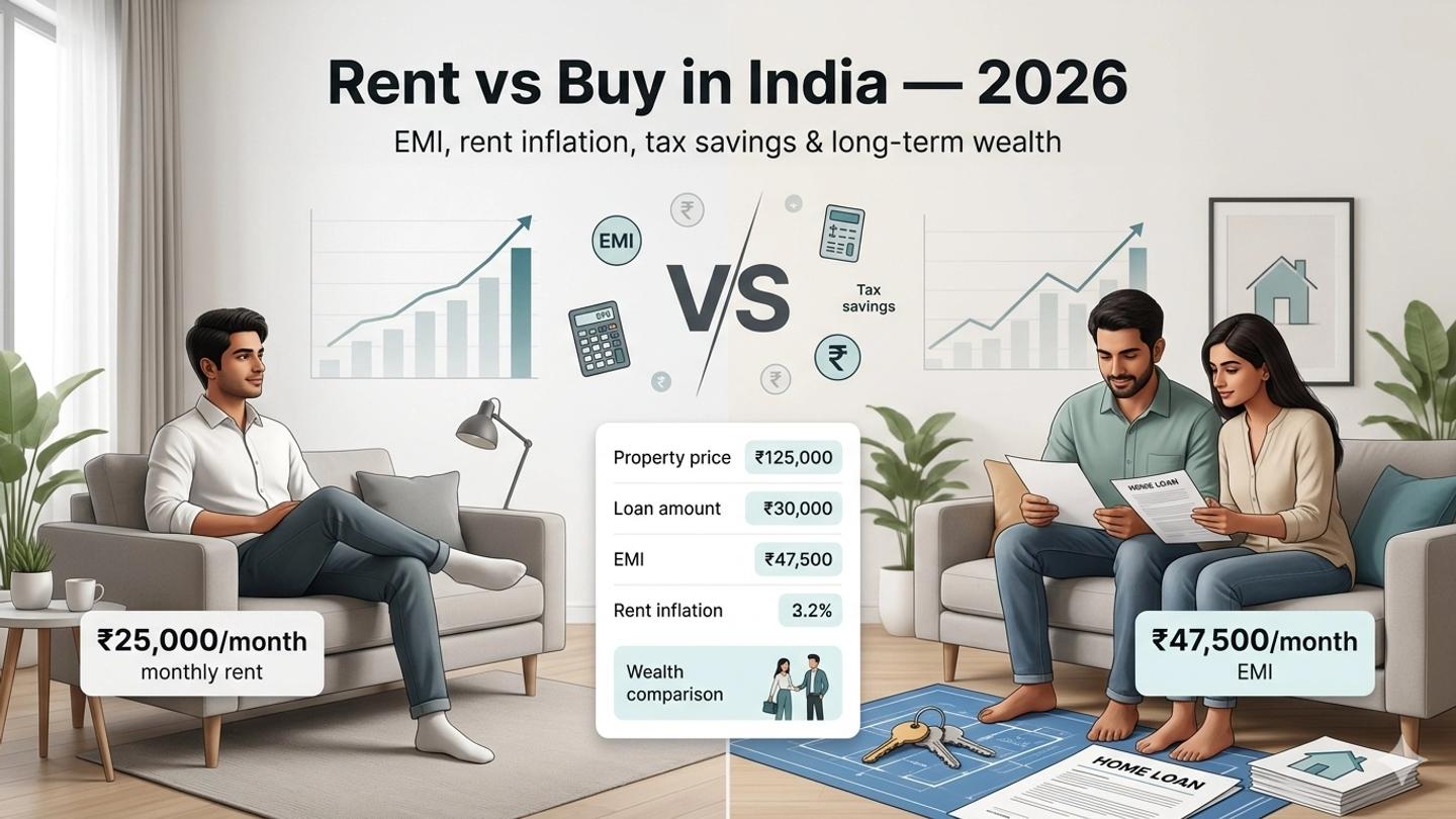 Rent vs buy comparison India 2026 — Kedil calculator