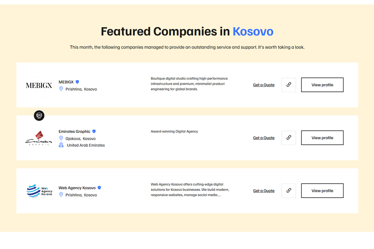 MEBIGX ranked as a top 3 digital agency in Kosovo on TechBehemoths