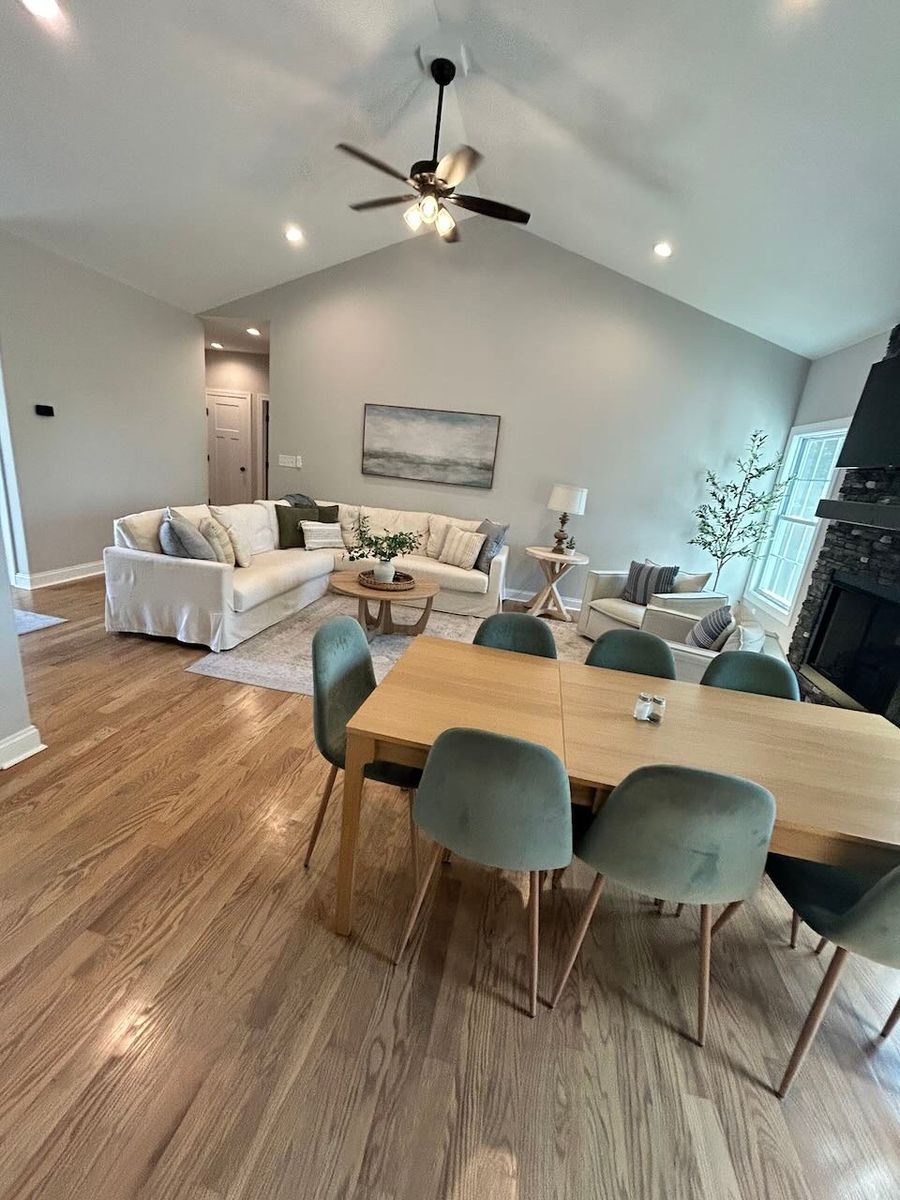 Bright staged vacation-rental living room