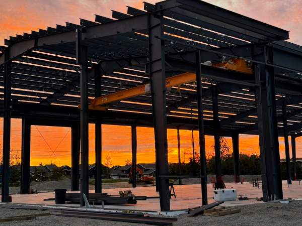 Large truck garage with steel framing