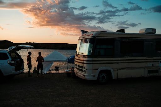 Camper by a lake