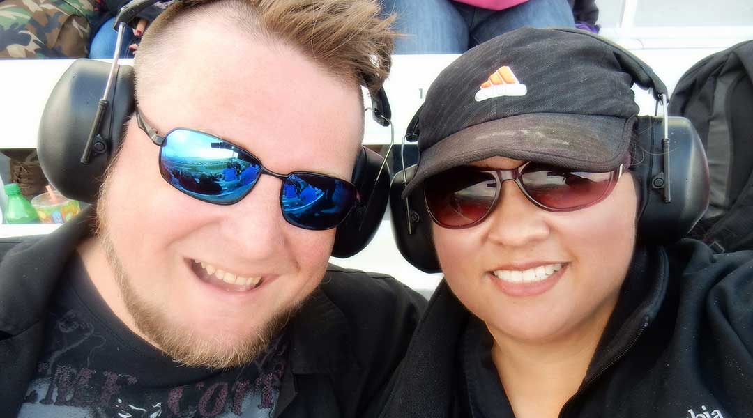 My wife and I at the Las Vegas Speedway.