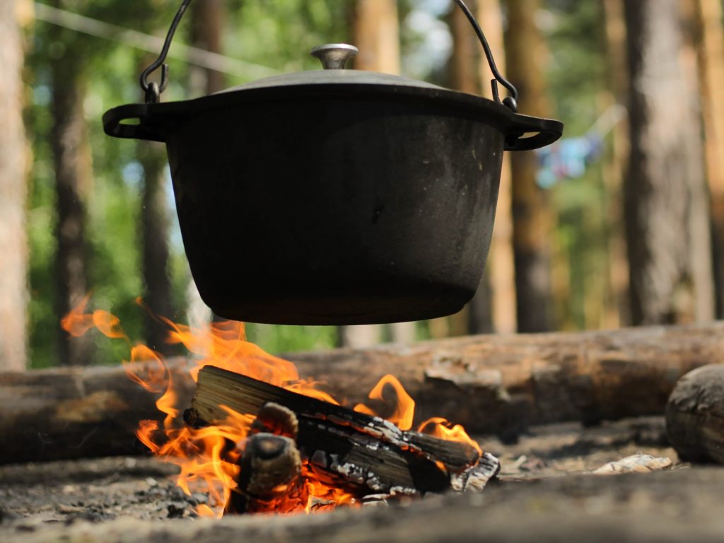 Dutch oven over open flame
