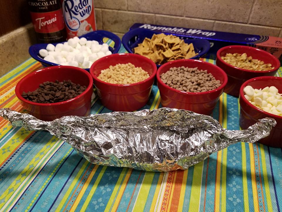 smore's banana boat ready to grill
