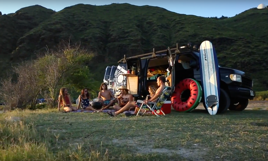 Hawaii Surf Campers Board van relaxing 
