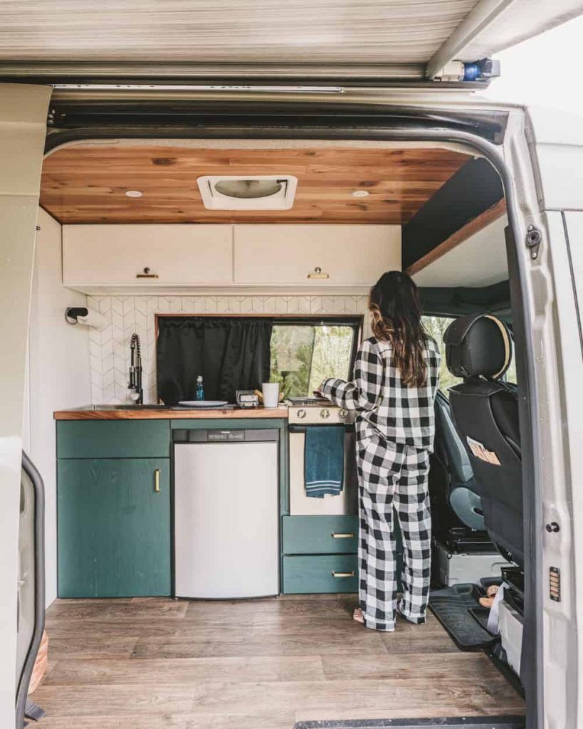 Campervan breakfast in PJs