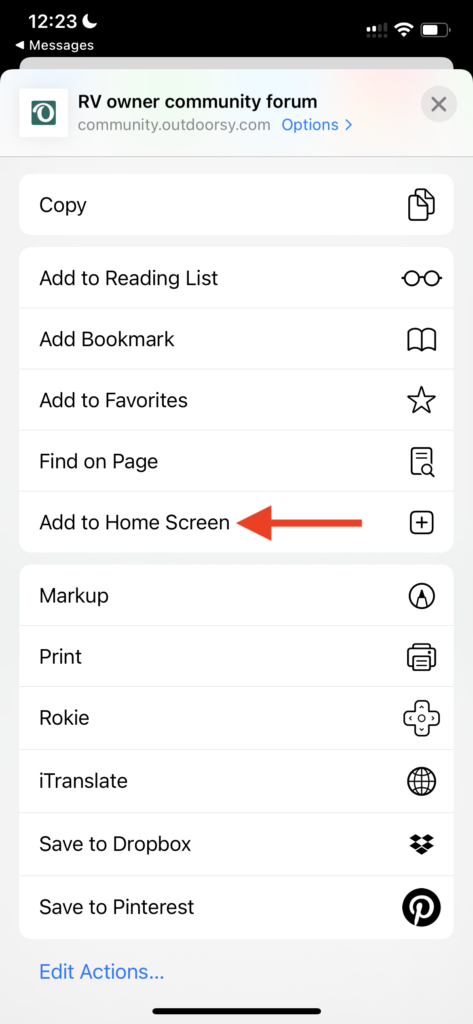 Adding Outdoorsy Community Forum to Home Screen 2