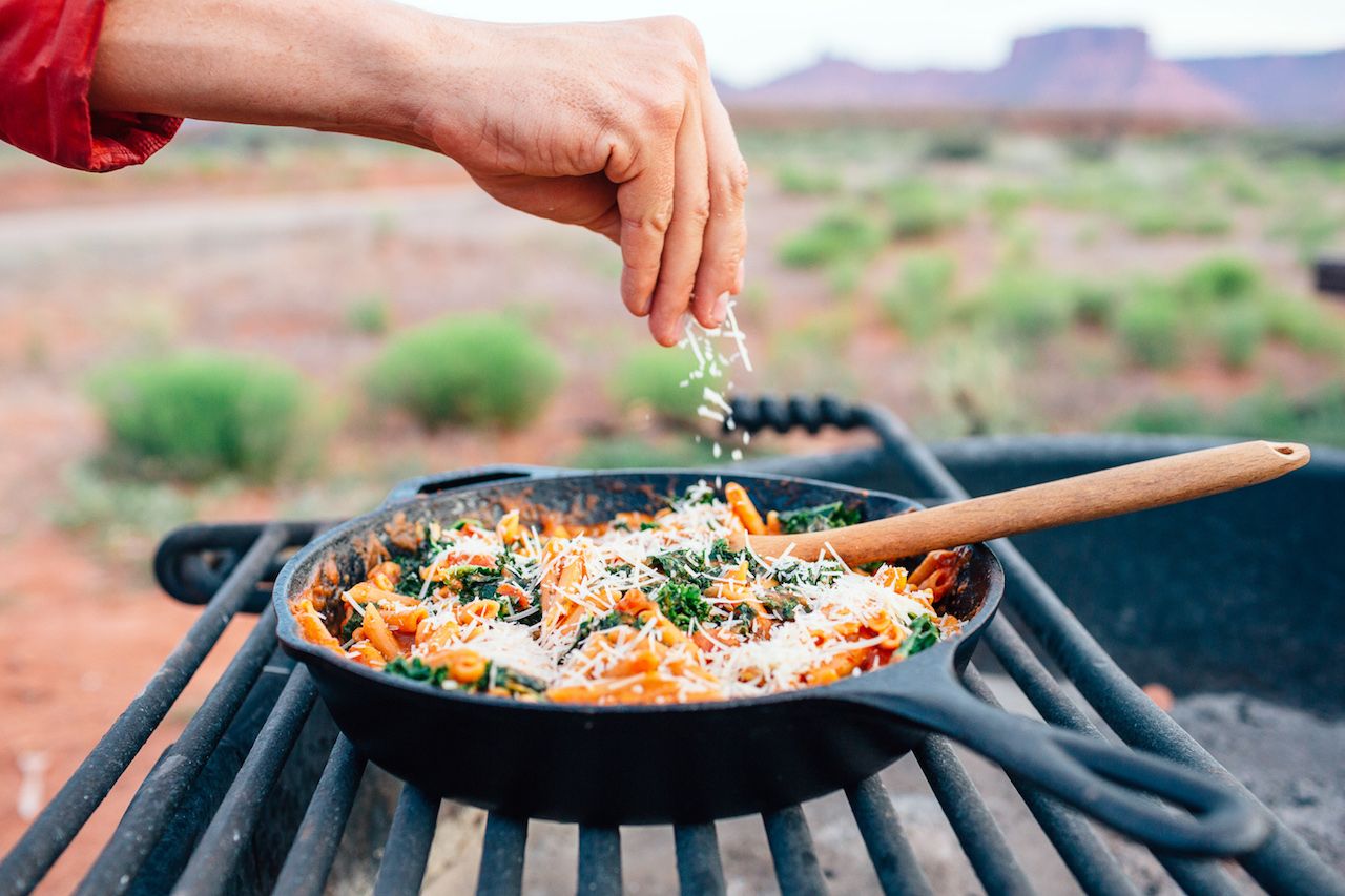 Pasta in cast iron skillet