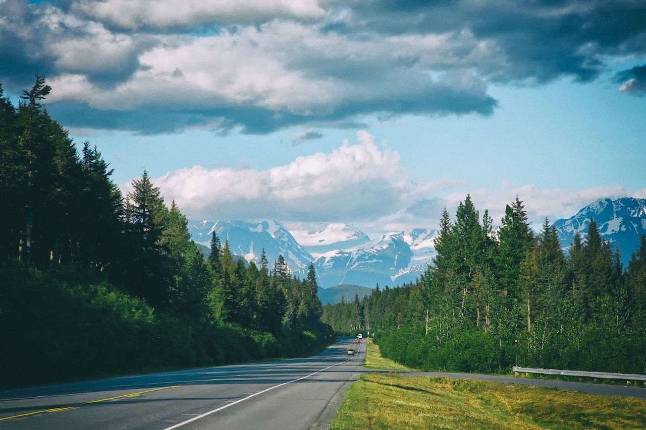 Open road with mountains